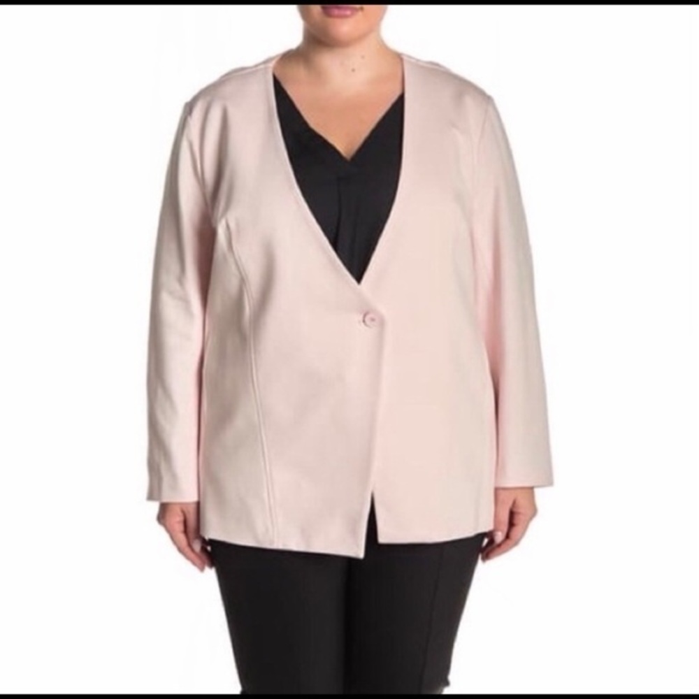 Amanda & Chelsea Pink Ponte Knit Cutaway One Button Blazer 3X Quiet Luxury